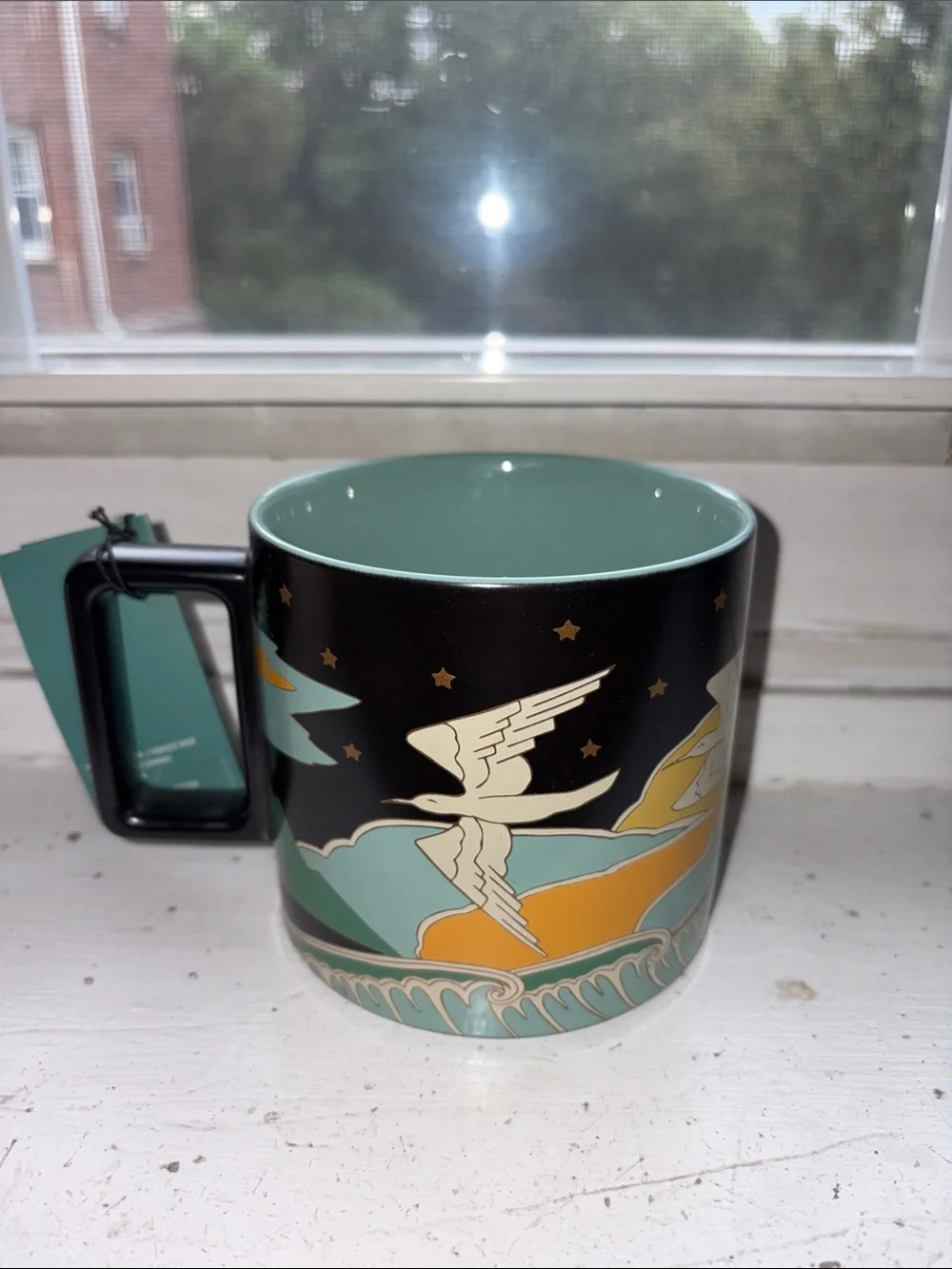 14oz Starbucks Black & Teal Nautical Ship Ceramic Mug